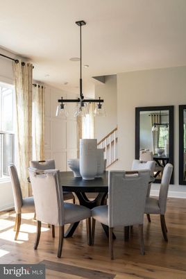 Dining room, Interior, Pendant Lights, Recessed Lighting, Wood Texture Flooring