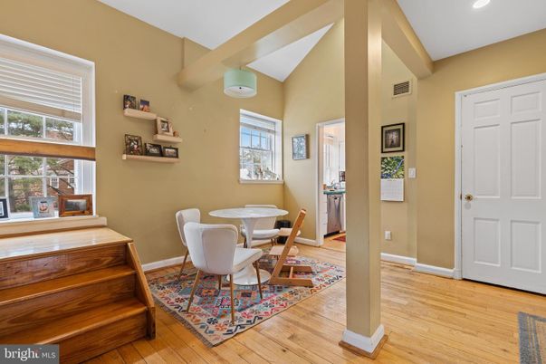 Dining room, Interior, Recessed Lighting, Wood Texture Flooring