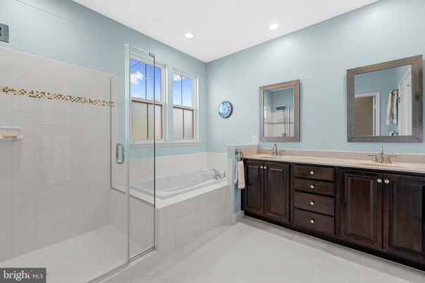 Bathroom, Dual Sink Vanities, Glass Shower, Interior, Recessed Lighting