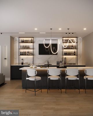Interior, Marble Walls, Pendant Lights, Recessed Lighting, Wood Texture Flooring