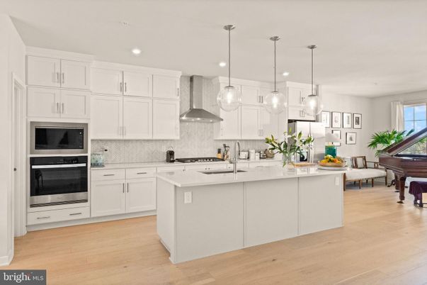 Interior, Kitchen, Pendant Lights, Piano, Recessed Lighting, Stainless Steel Appliances, Wood Texture Flooring