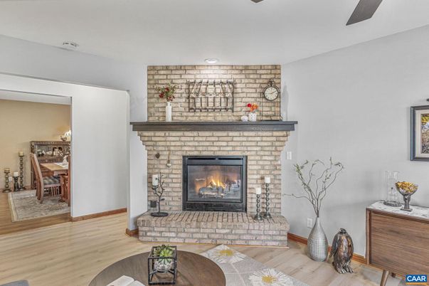 Fireplace, Interior, Recessed Lighting, Wood Texture Flooring