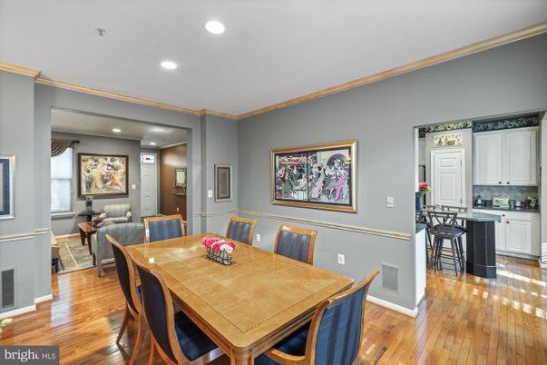 Dining room, Interior, Recessed Lighting, Wood Texture Flooring