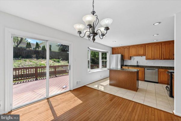 Chandelier, Interior, Kitchen, Recessed Lighting, Stainless Steel Appliances, Wood Texture Flooring