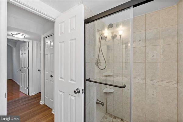 Bathroom, Glass Shower, Interior, Wood Texture Flooring
