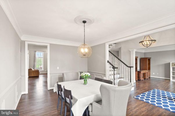 Dining room, Interior, Pendant Lights, Wood Texture Flooring