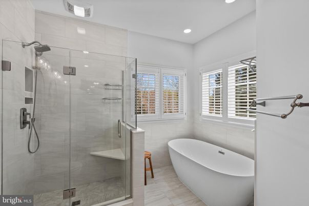 Bathroom, Free Standing Baths, Glass Shower, Interior, Recessed Lighting