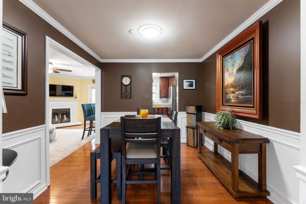 Dining room, Fireplace, Interior, Wood Texture Flooring