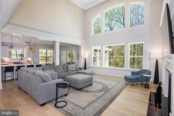 Fireplace, Interior, Kitchen, Living room, Pendant Lights, Recessed Lighting, Wood Texture Flooring