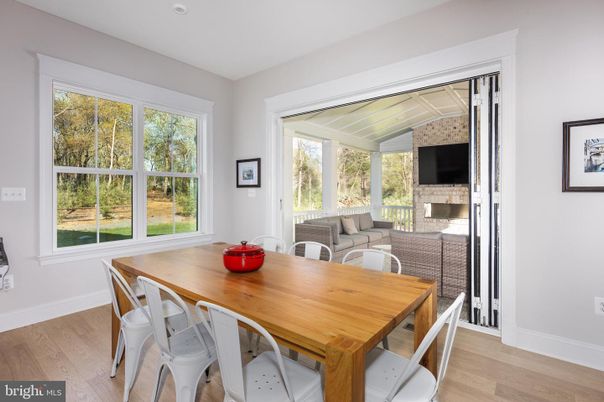 Dining room, Fireplace, Interior, Living room, Wood Texture Flooring