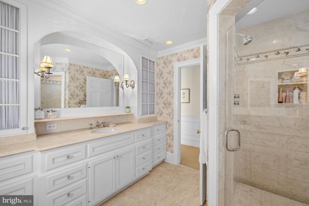 Bathroom, Dual Sink Vanities, Glass Shower, Interior, Recessed Lighting