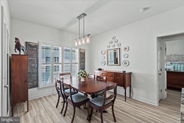 Dining room, Interior, Pendant Lights, Wood Texture Flooring