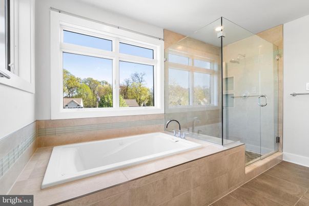 Bathroom, Glass Shower, Interior, Wood Texture Flooring