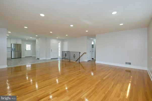 Empty room, Interior, Kitchen, Recessed Lighting, Wood Texture Flooring