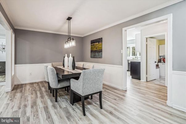Dining room, Interior, Pendant Lights, Wood Texture Flooring