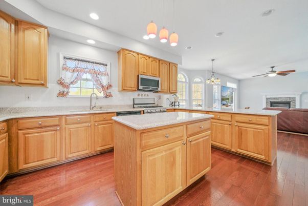 Chandelier, Interior, Kitchen, Pendant Lights, Recessed Lighting, Wood Texture Flooring