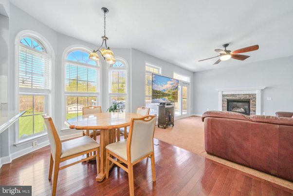 Dining room, Fireplace, Interior, Living room, Pendant Lights, Wood Texture Flooring