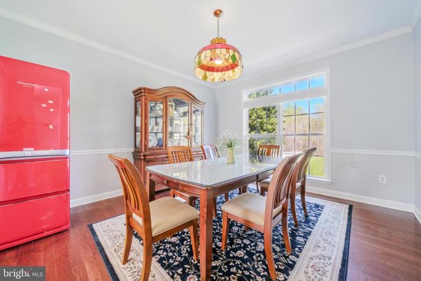 Dining room, Interior, Pendant Lights, Wood Texture Flooring