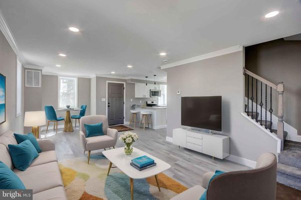 Dining room, Interior, Kitchen, Living room, Pendant Lights, Recessed Lighting, Stainless Steel Appliances, Wood Texture Flooring
