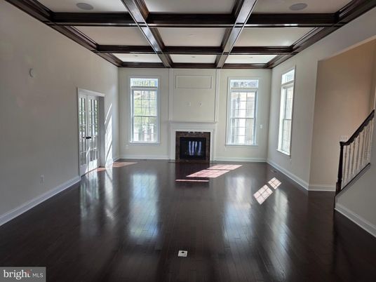 Empty room, Fireplace, Interior, Wooden Beams, Wood Texture Flooring
