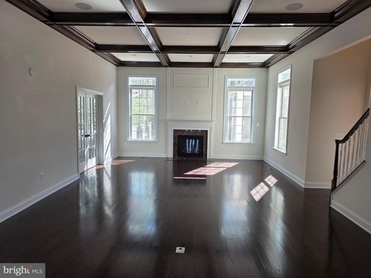 Empty room, Fireplace, Interior, Wooden Beams, Wood Texture Flooring