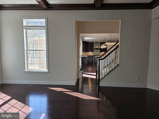 Empty room, Interior, Kitchen, Pendant Lights, Wood Texture Flooring