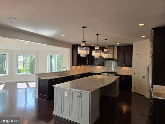 Chandelier, Interior, Kitchen, Pendant Lights, Recessed Lighting, Wood Texture Flooring