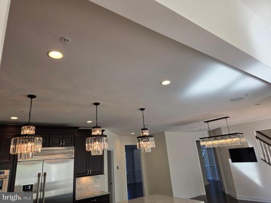 Chandelier, Interior, Kitchen, Pendant Lights, Recessed Lighting, Stainless Steel Appliances