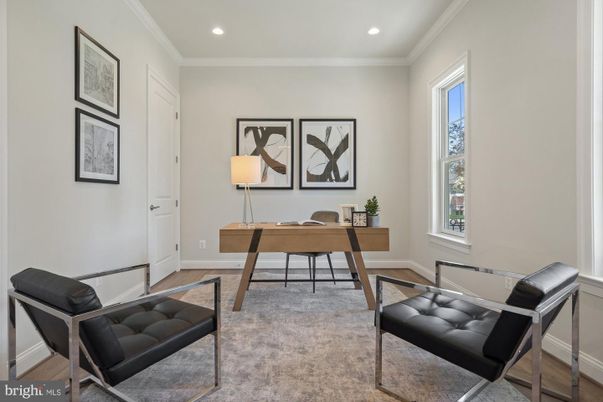 Home Office, Interior, Recessed Lighting, Wood Texture Flooring