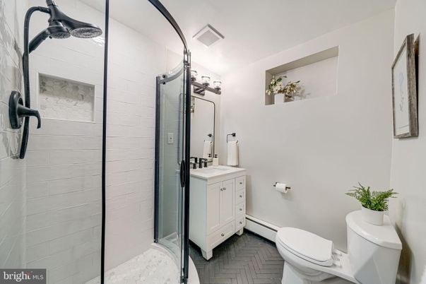 Bathroom, Glass Shower, Interior, Wood Texture Flooring