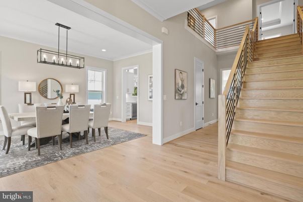 Chandelier, Dining room, Interior, Pendant Lights, Recessed Lighting, Wood Texture Flooring