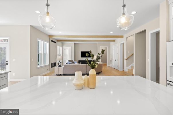Interior, Kitchen, Living room, Pendant Lights, Recessed Lighting, Wood Texture Flooring