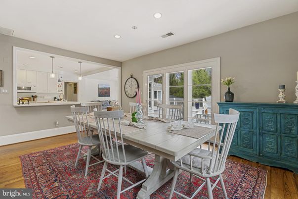 Dining room, Interior, Kitchen, Pendant Lights, Recessed Lighting, Wood Texture Flooring