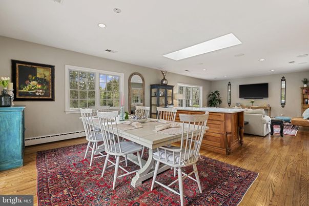 Dining room, Interior, Living room, Recessed Lighting, Wood Texture Flooring