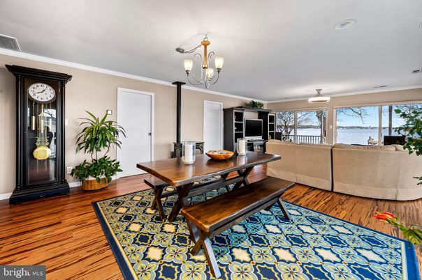 Chandelier, Dining room, Interior, Living room, Water, Wood Texture Flooring