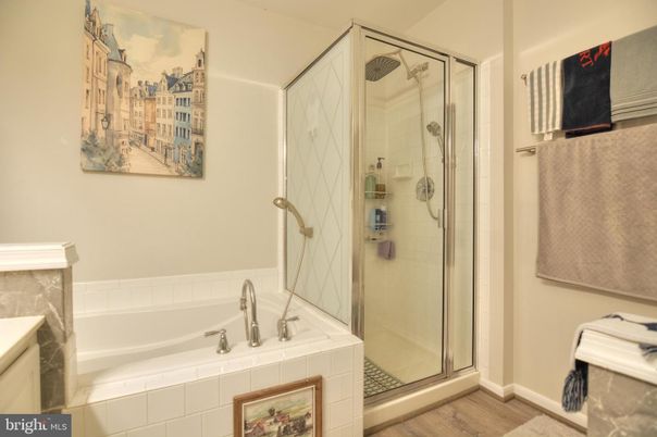 Bathroom, Glass Shower, Interior, Wood Texture Flooring