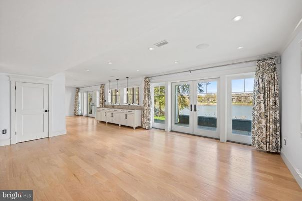 Empty room, Interior, Kitchen, Pendant Lights, Recessed Lighting, Wood Texture Flooring