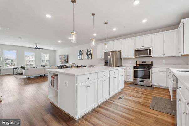 Interior, Kitchen, Living room, Pendant Lights, Recessed Lighting, Stainless Steel Appliances, Wood Texture Flooring