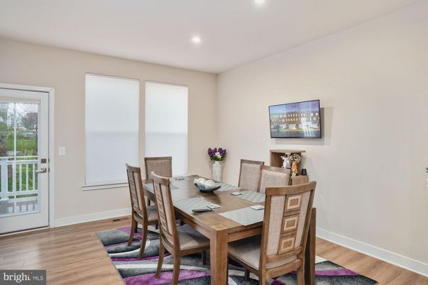 Dining room, Interior, Recessed Lighting, Wood Texture Flooring