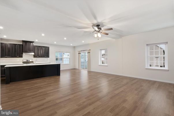 Empty room, Interior, Kitchen, Recessed Lighting, Wood Texture Flooring