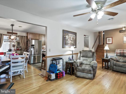 Dining room, Interior, Kitchen, Pendant Lights, Stainless Steel Appliances, Wood Texture Flooring