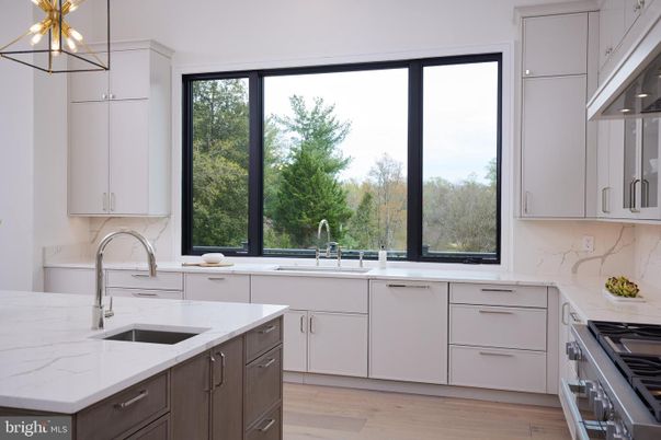 Interior, Kitchen, Marble Walls, Stainless Steel Appliances, Wood Texture Flooring