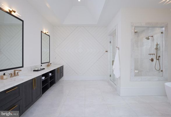 Bathroom, Dual Sink Vanities, Free Standing Baths, Glass Shower, Interior, Recessed Lighting
