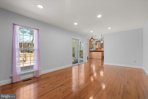 Empty room, Interior, Kitchen, Pendant Lights, Recessed Lighting, Wood Texture Flooring