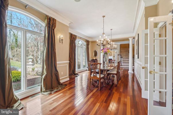 Chandelier, Dining room, Interior, Wood Texture Flooring