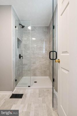 Bathroom, Glass Shower, Interior, Marble Walls, Recessed Lighting