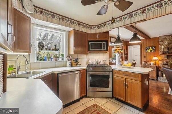 Interior, Kitchen, Pendant Lights, Stainless Steel Appliances, Wood Texture Flooring