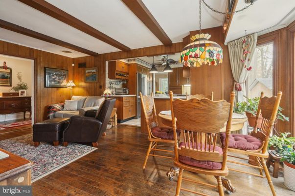 Dining room, Interior, Kitchen, Living room, Pendant Lights, Wooden Beams, Wood Texture Flooring, Wooden Walls