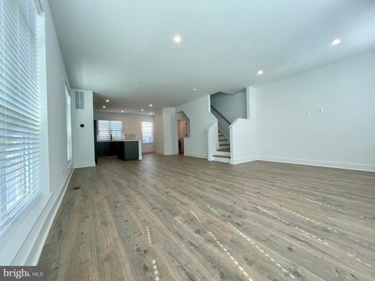 Empty room, Interior, Kitchen, Recessed Lighting, Wood Texture Flooring