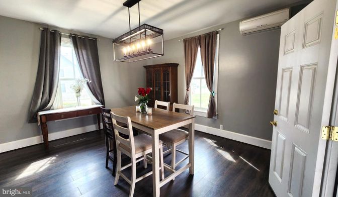 Dining room, Interior, Pendant Lights, Wood Texture Flooring
